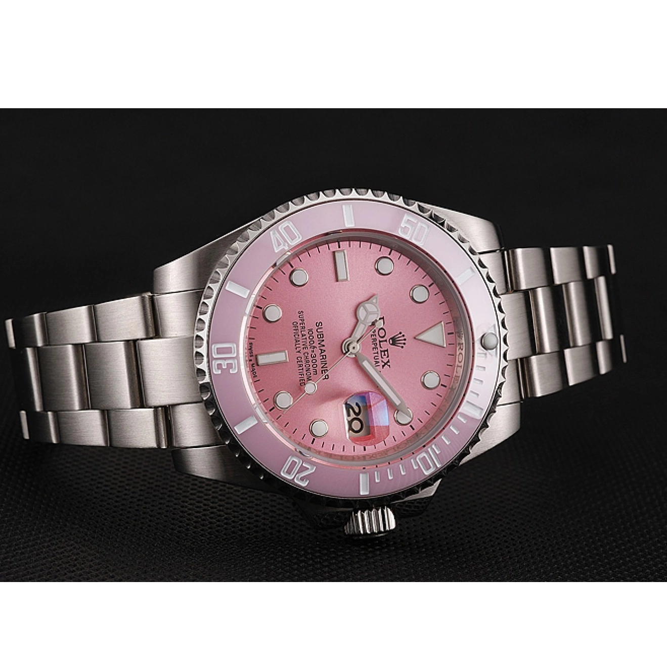 Aaa replica watch Swiss Bezel Bracelet 1453980 Pink Submariner Stainless Dial Rolex Pink Steel 0728